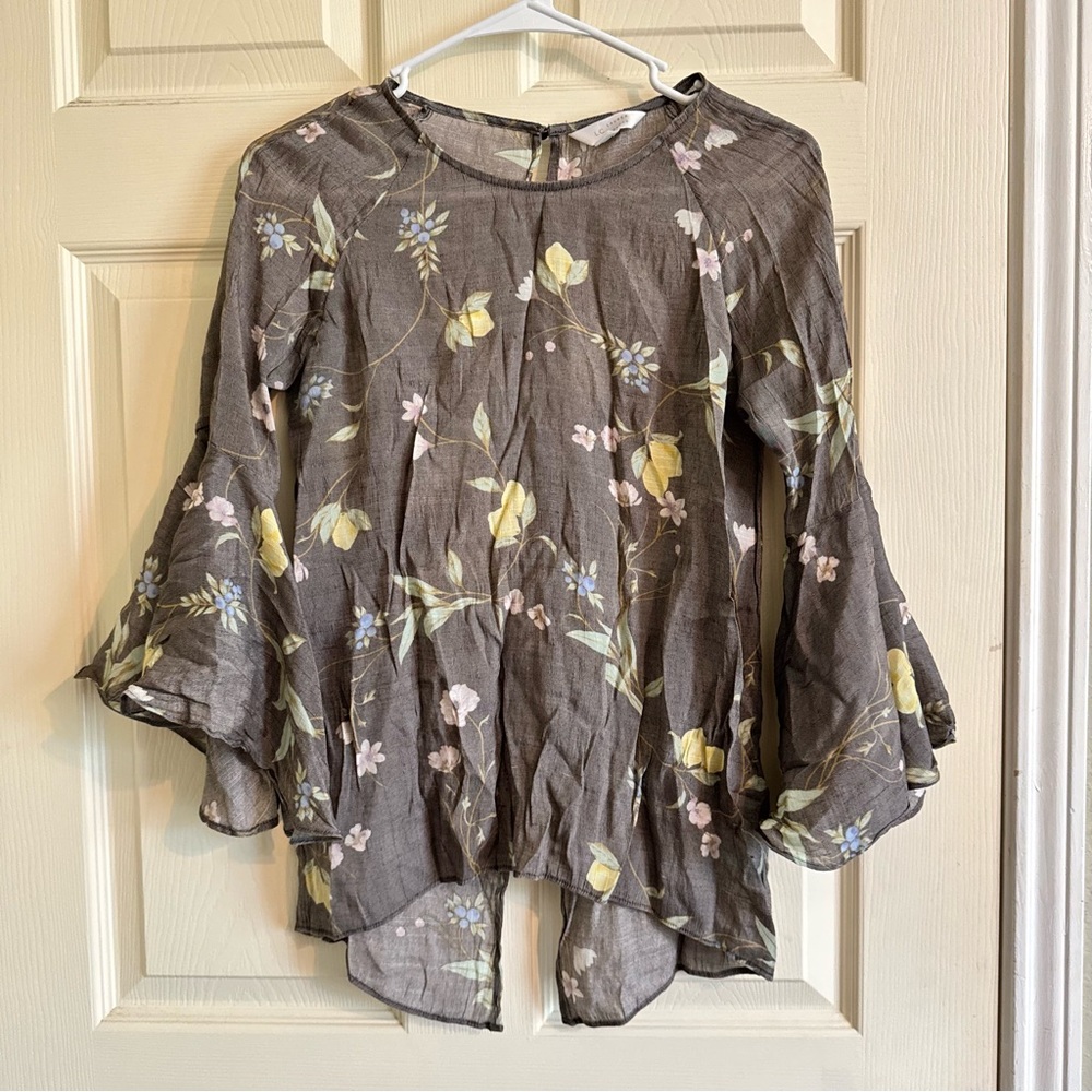 LC Lauren Conrad Floral Blouse with Bell Sleeves